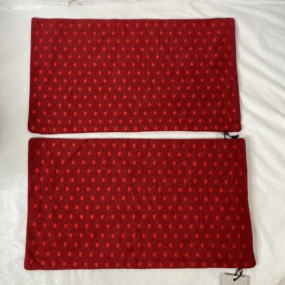 Set of 2 West Elm Red Pillow Covers Organic Cotton 12x21